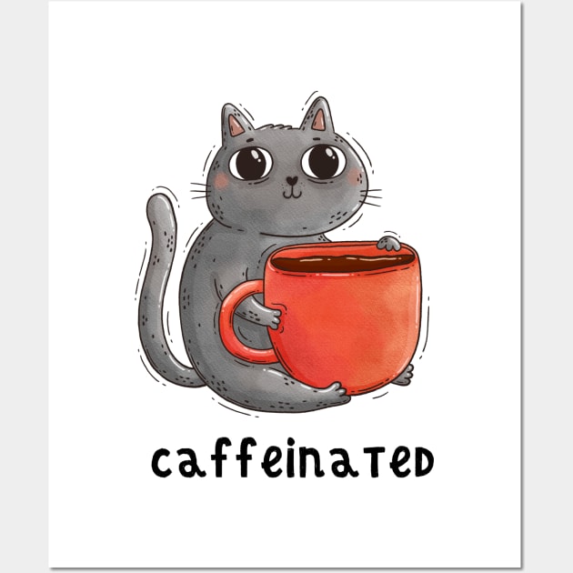 Caffeinated Cat Wall Art by Tania Tania